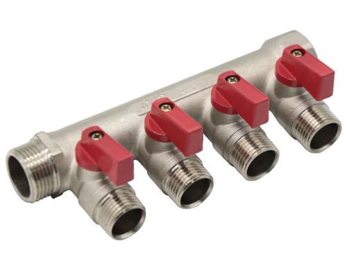 Коллектор резьбовой с кранами FM 3/4",1/2"х4