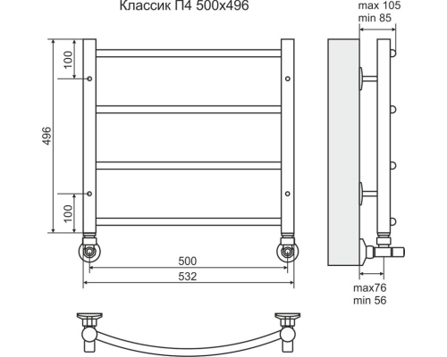 Полотенцесушитель TERMINUS Классик П4 500х496 Нержавеющая сталь
