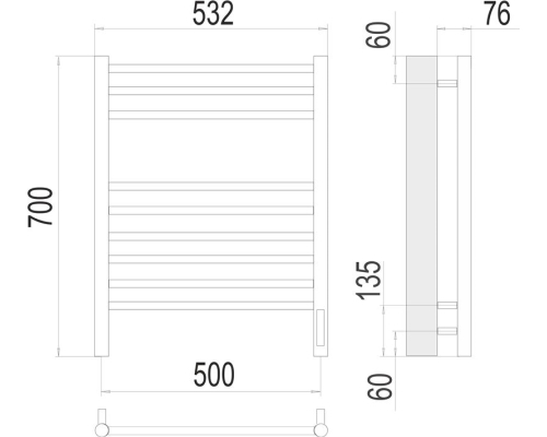 Полотенцесушитель TERMINUS Аврора П9 500х700 электро (sensor quick touch) Нержавеющая сталь