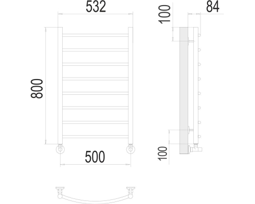 Полотенцесушитель TERMINUS Классик П8 500х800 RAL 9005 матовый