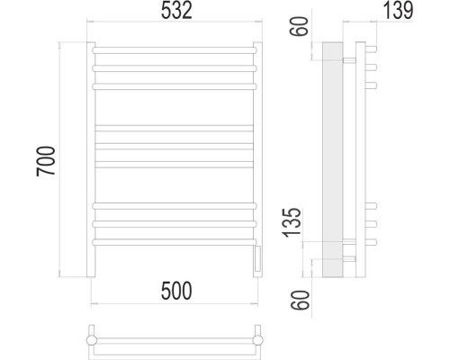 Полотенцесушитель TERMINUS Прато П9 500х700 электро (sensor quick touch) Нержавеющая сталь