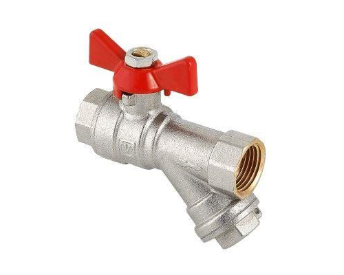 Кран шаровой Valtec со встроенным фильтром, рукоятка бабочка 1/2" вн.-вн.