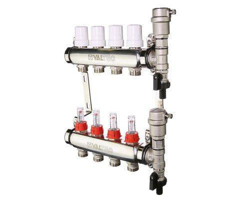 Коллектор Valtec из нержавеющей стали со встроенными расходомерами 1", 3 выхода x 3/4"