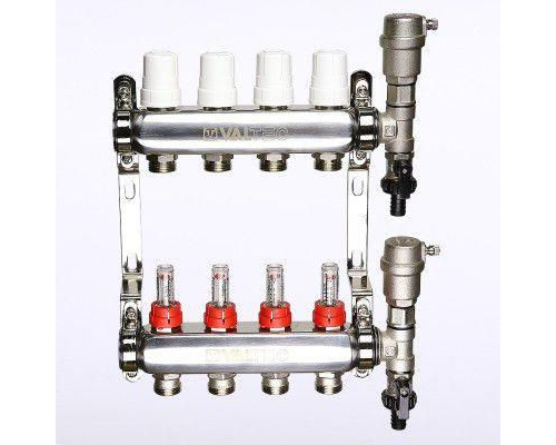Коллектор Valtec из нержавеющей стали со встроенными расходомерами 1", 3 выхода x 3/4"