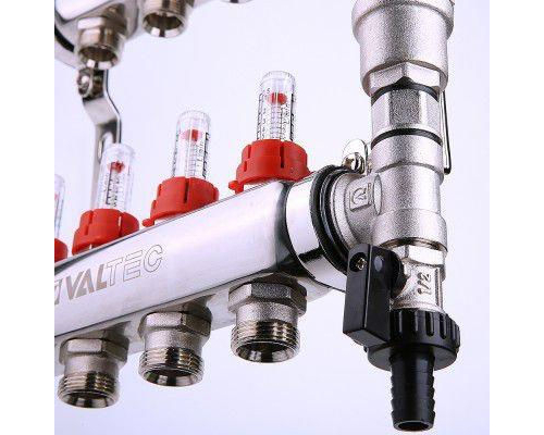 Коллектор Valtec из нержавеющей стали со встроенными расходомерами 1", 3 выхода x 3/4"